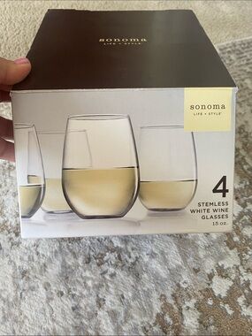 NIB stemless white wine glasses